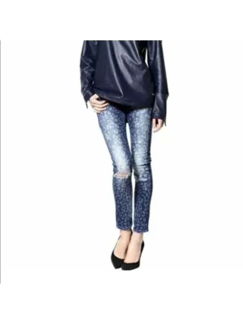 𝅺PIERRE BALMAIN Leopard Print Skinny Distress Jeans